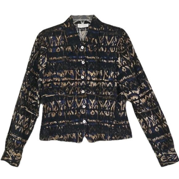 Dana Buchman ~Woman Size 12~ Black/Gold Blazer Top 100% Silk Unlined. - Picture 14 of 14